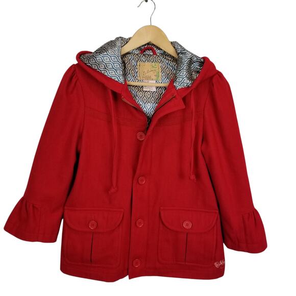 Billabong Girls Red Hooded Wool Blend Jacket Coat Size Medium 10 - 12 - Picture 1 of 10